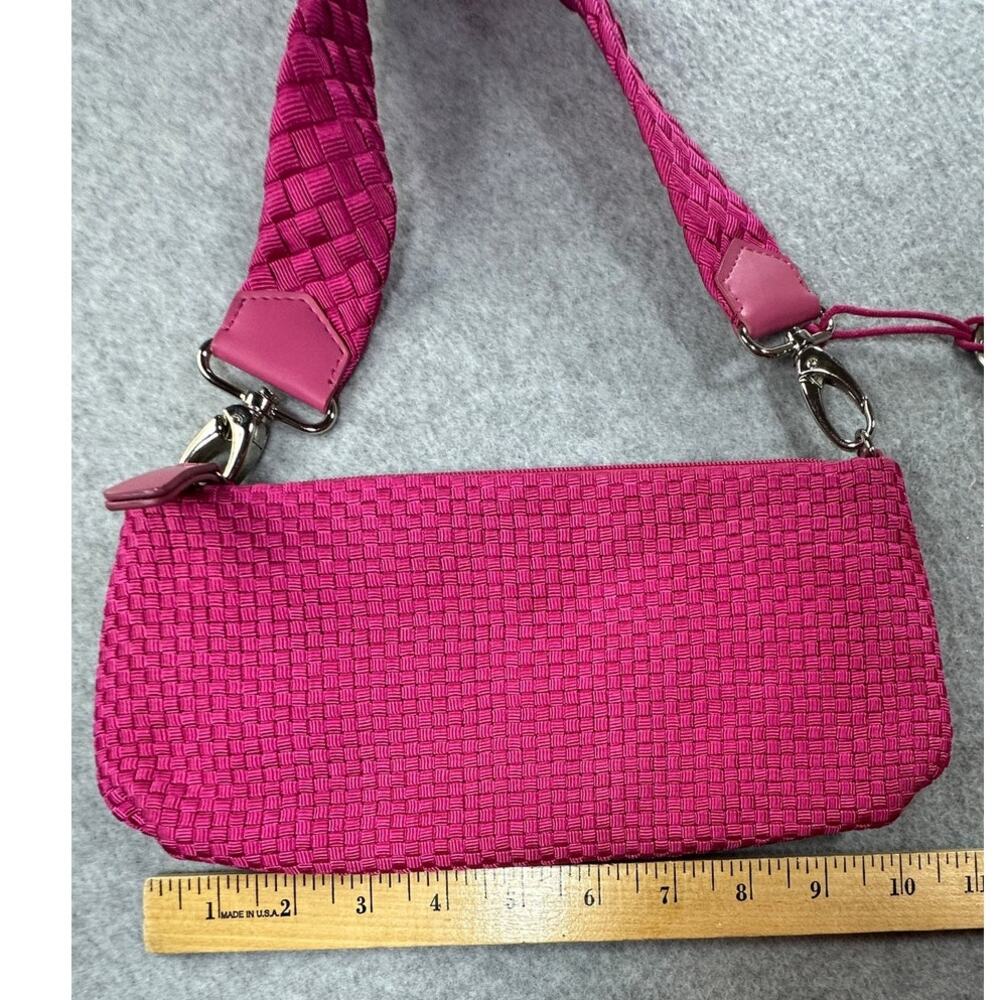 The Sak Fuchsia Crochet Bow Shoulder Bag Silver Accents Y2K Wallet Baguette - Picture 7 of 7